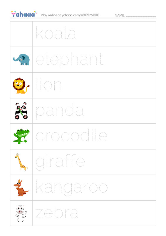 Zoo Animals PDF one column image words