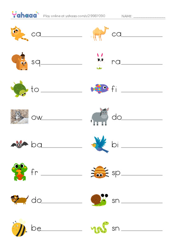 Write the word rows worksheet for Animals Around Us