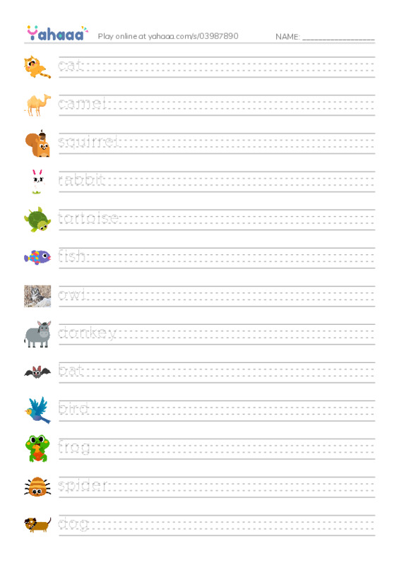 Handwriting lines worksheet for Animals Around Us