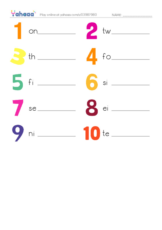 Counting PDF worksheet writing row