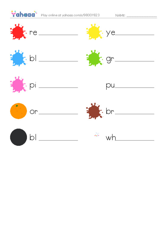Colors PDF worksheet writing row