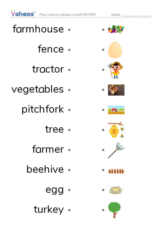 Farm PDF link match words worksheet