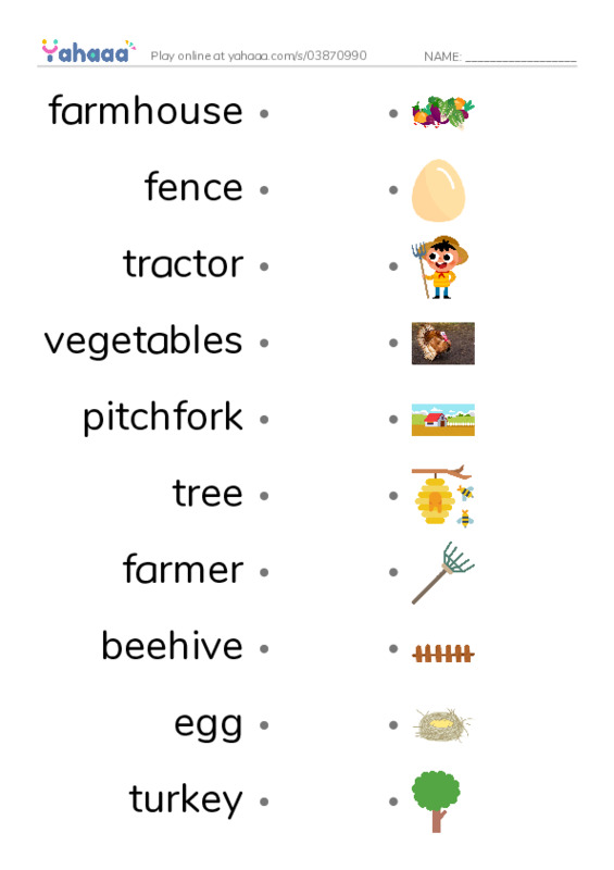 Draw a line to match worksheet for Farm