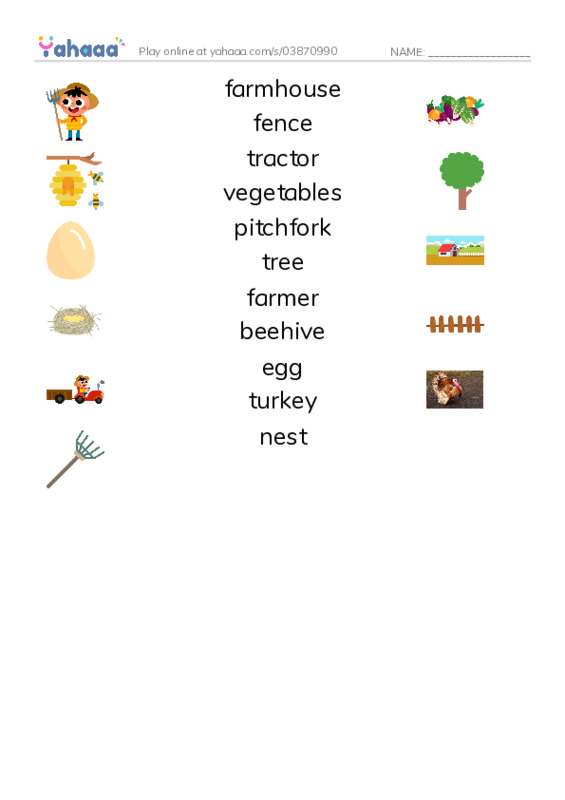 Match both sides worksheet for Farm