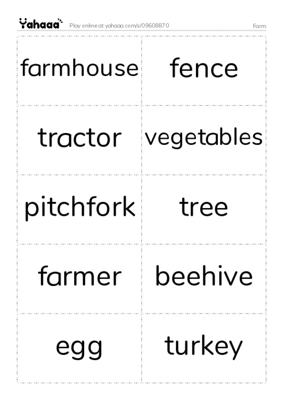 Word flashcards worksheet for Farm