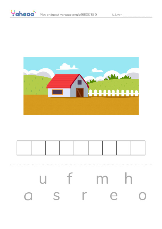Letter scramble puzzle worksheet for Farm