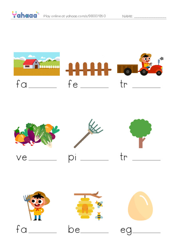 Finish the word worksheet for Farm
