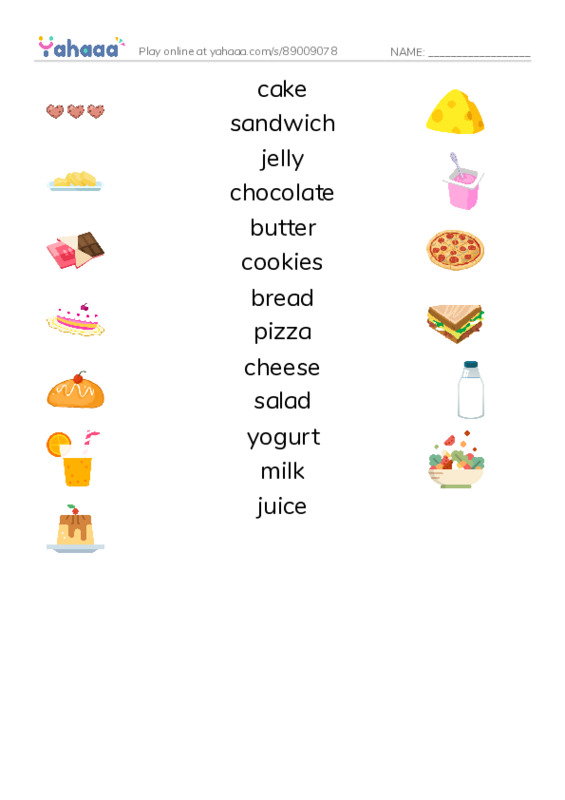 Food and drink PDF three columns match words
