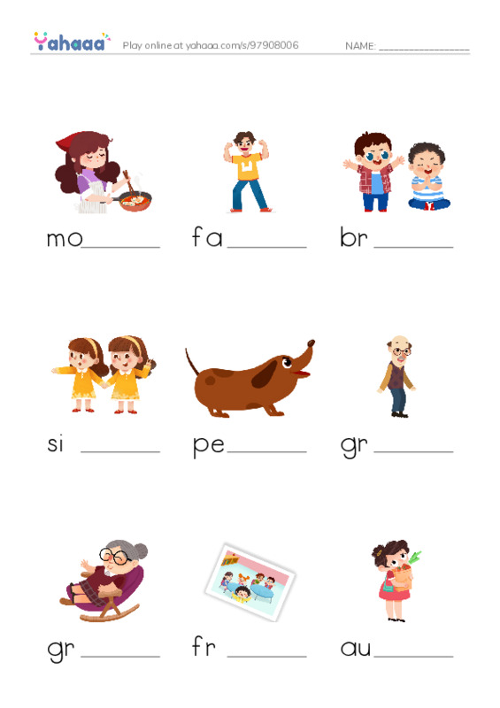 Family and friends PDF worksheet to fill in words gaps
