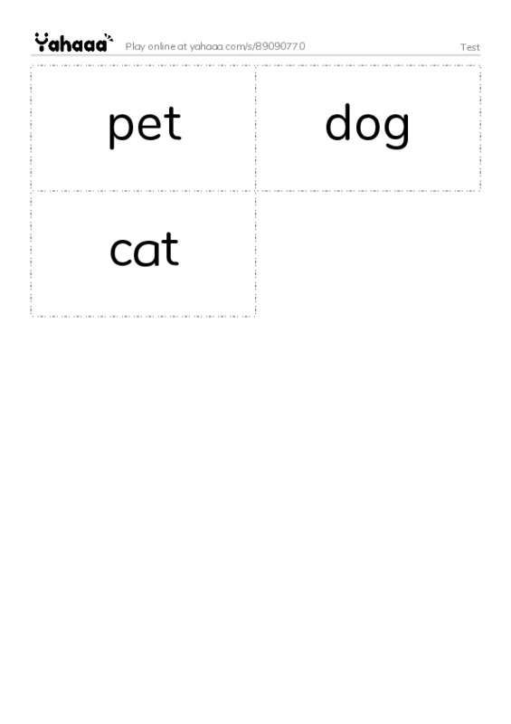 Word flashcards worksheet for Test