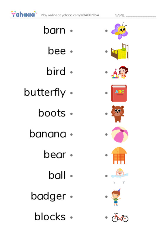 Words in B PDF link match words worksheet
