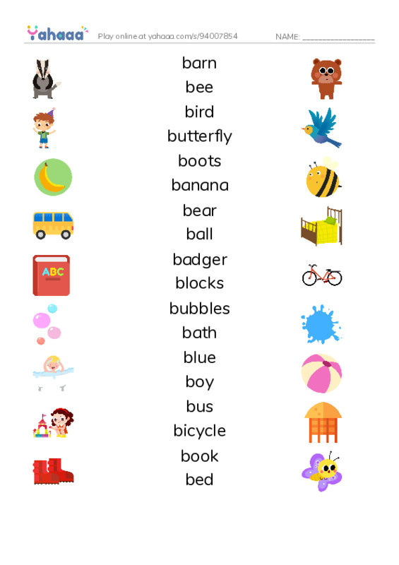 Words in B PDF three columns match words
