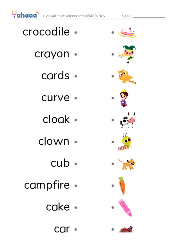 Words in C  PDF link match words worksheet