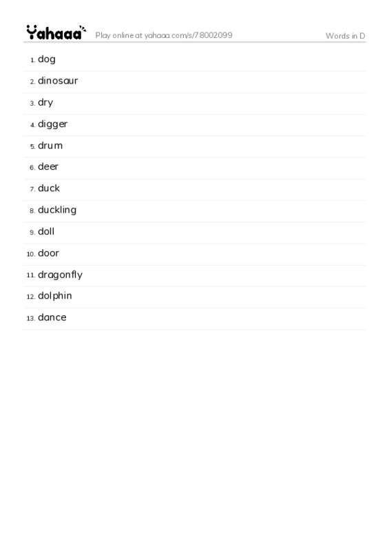 Words in D PDF words glossary