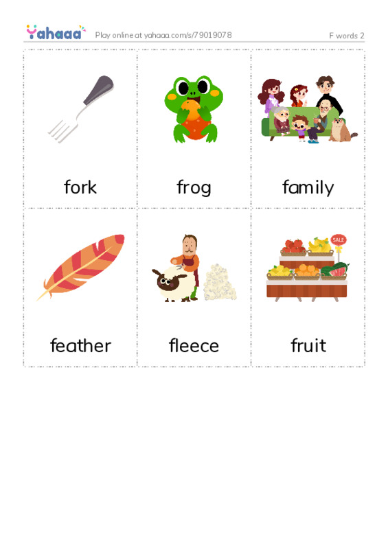 F words 2 PDF flaschards with images