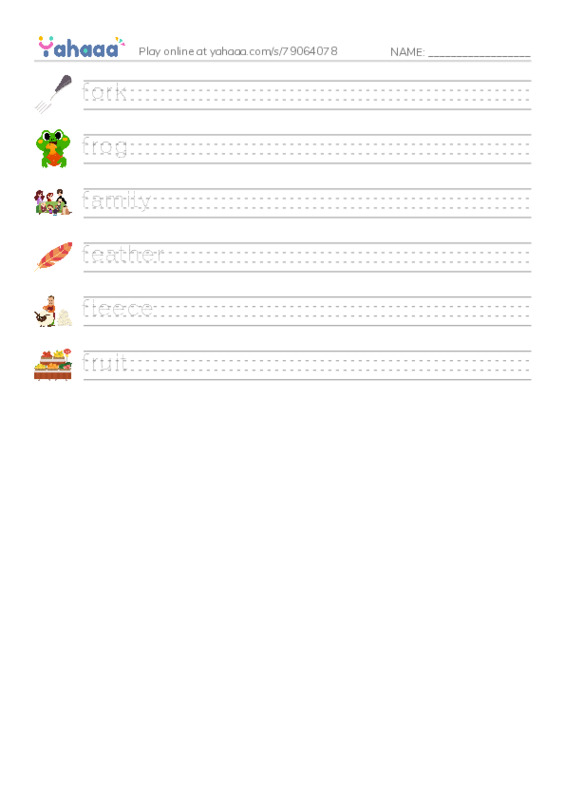 F words 2 PDF write between the lines worksheet