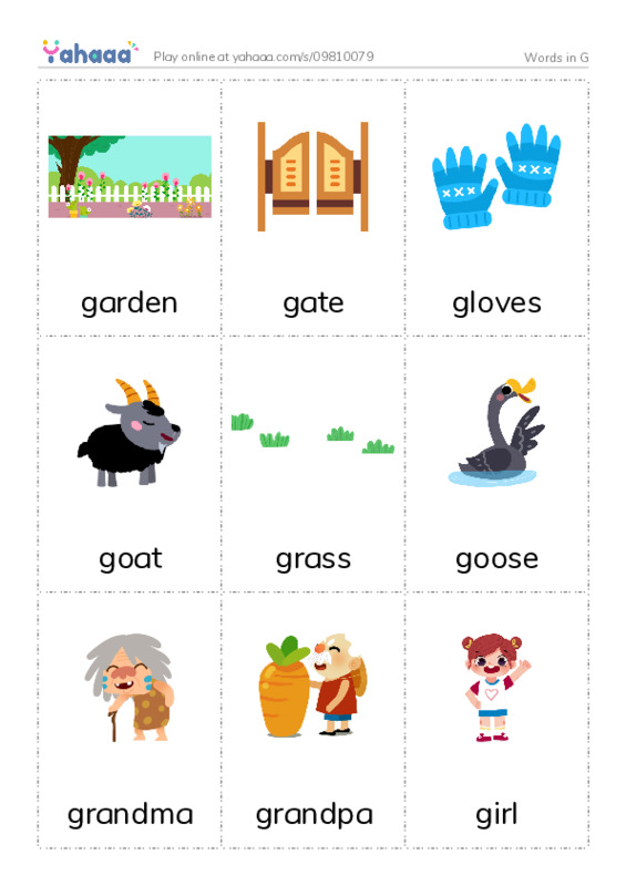 Words in G PDF flaschards with images