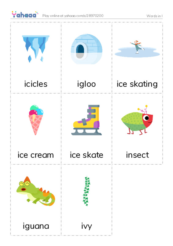 Words in I PDF flaschards with images
