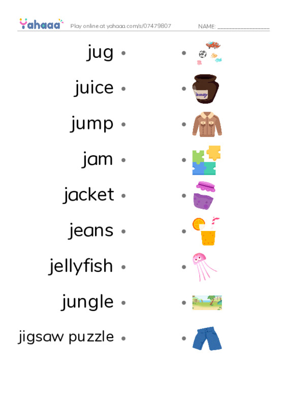 J words PDF link match words worksheet