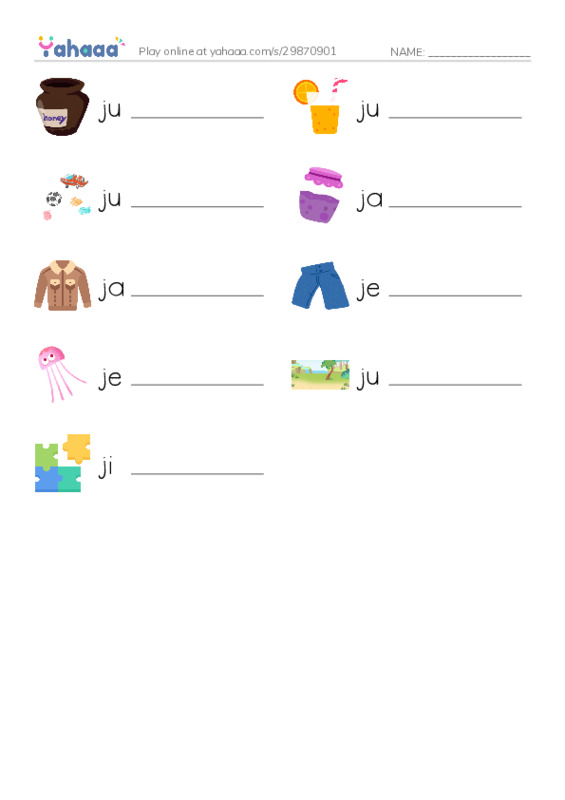 J words PDF worksheet writing row