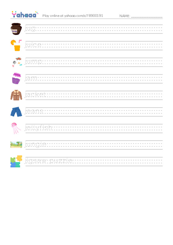 J words PDF write between the lines worksheet