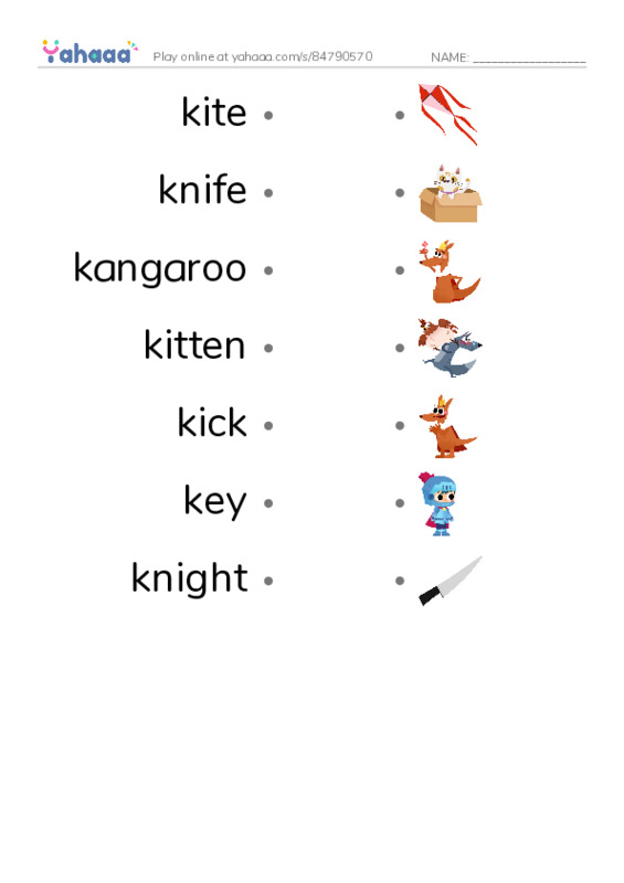 K words PDF link match words worksheet