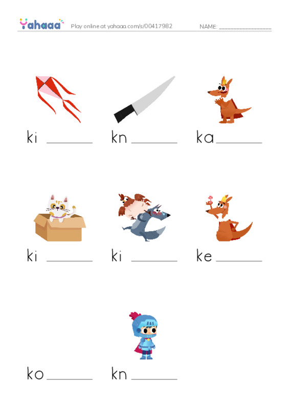 K words PDF worksheet to fill in words gaps