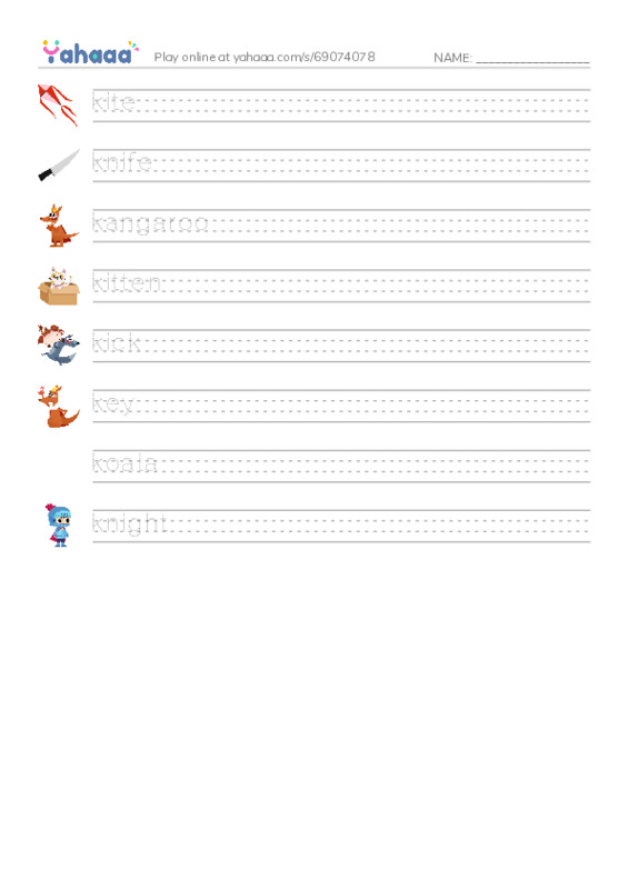 K words PDF write between the lines worksheet