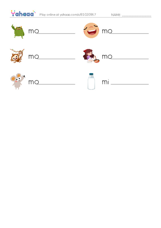 M words 1 PDF worksheet writing row