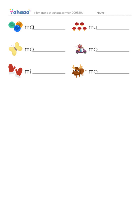 Words in M PDF worksheet writing row