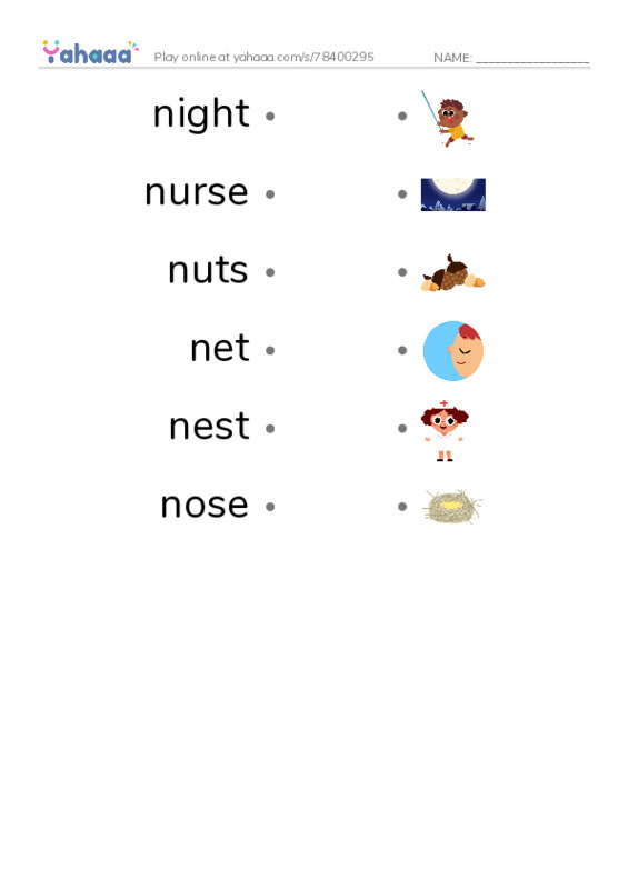 N words 1 PDF link match words worksheet