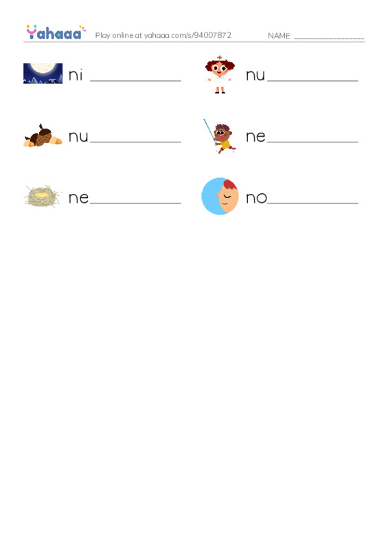N words 1 PDF worksheet writing row