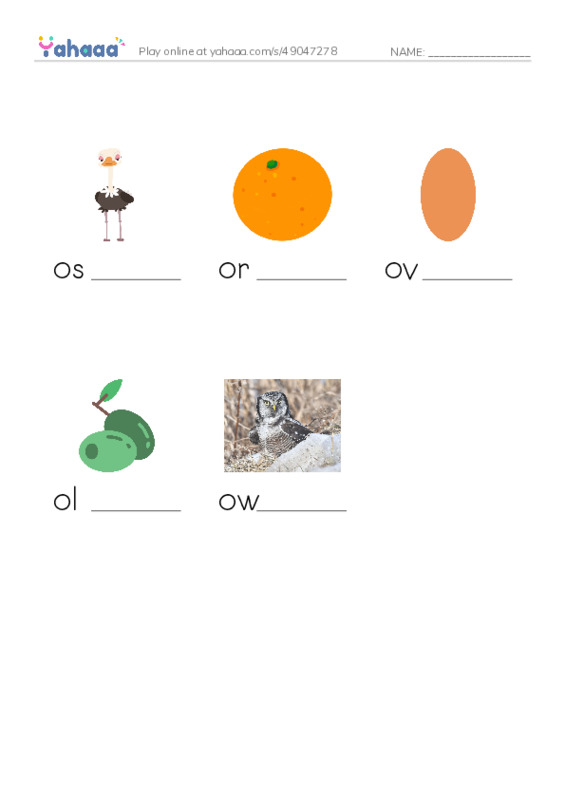 O words 1 PDF worksheet to fill in words gaps