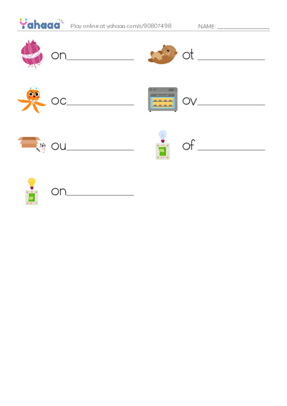 Words in O PDF worksheet writing row