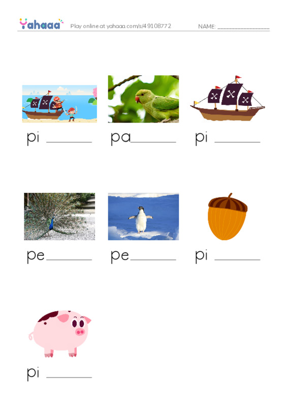 Words in P PDF worksheet to fill in words gaps