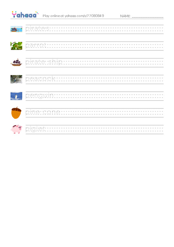 Words in P PDF write between the lines worksheet