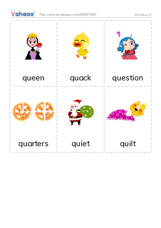 Words in Q PDF flaschards with images