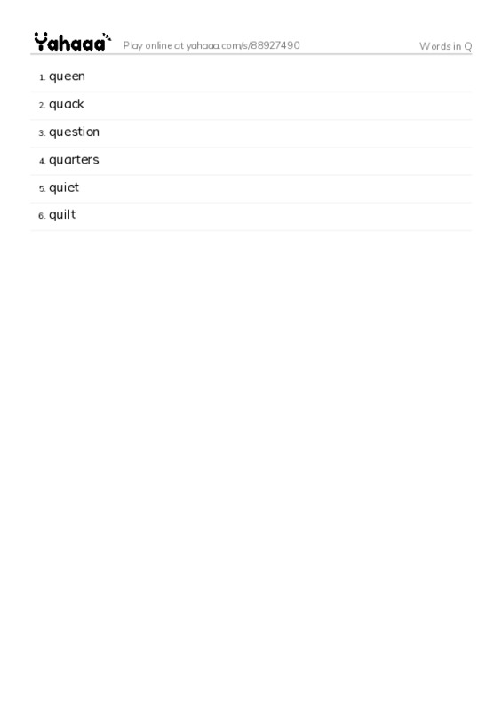 Words in Q PDF words glossary