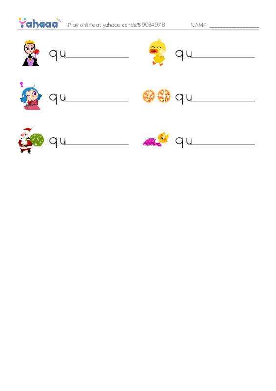 Words in Q PDF worksheet writing row