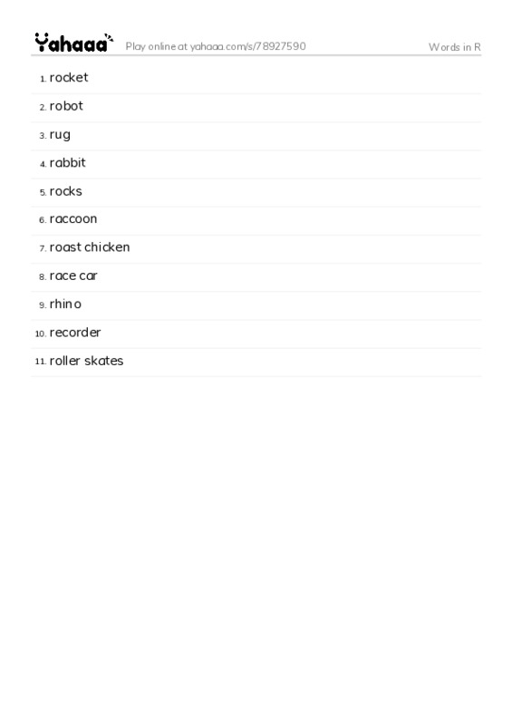 Words in R PDF words glossary