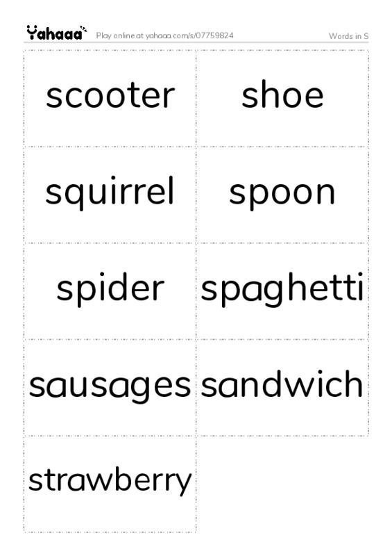 Words in S PDF two columns flashcards