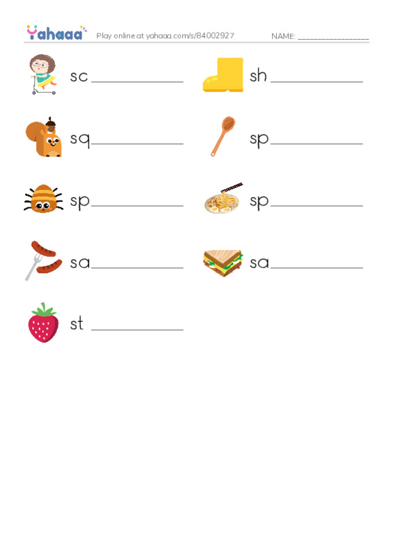 Words in S PDF worksheet writing row