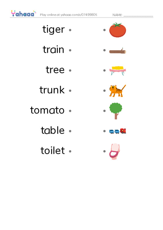 Words in T PDF link match words worksheet