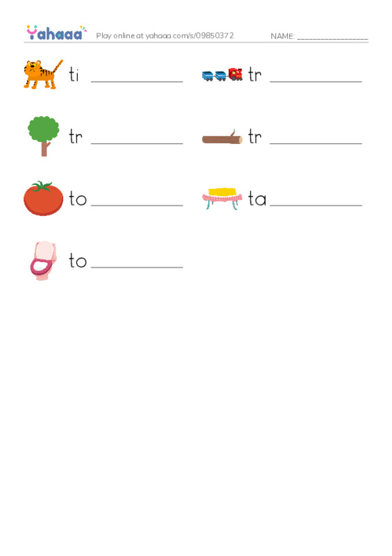 Words in T PDF worksheet writing row