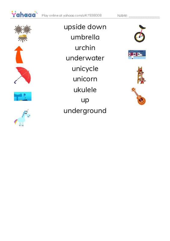 U words PDF three columns match words