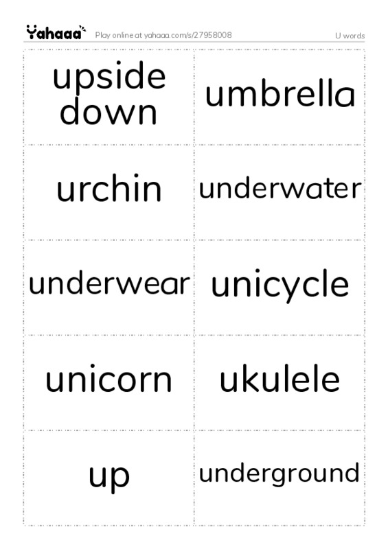 U words PDF two columns flashcards