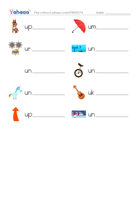 U words PDF worksheet writing row