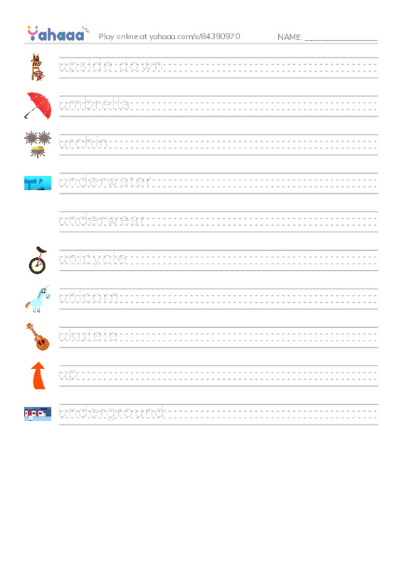 U words PDF write between the lines worksheet