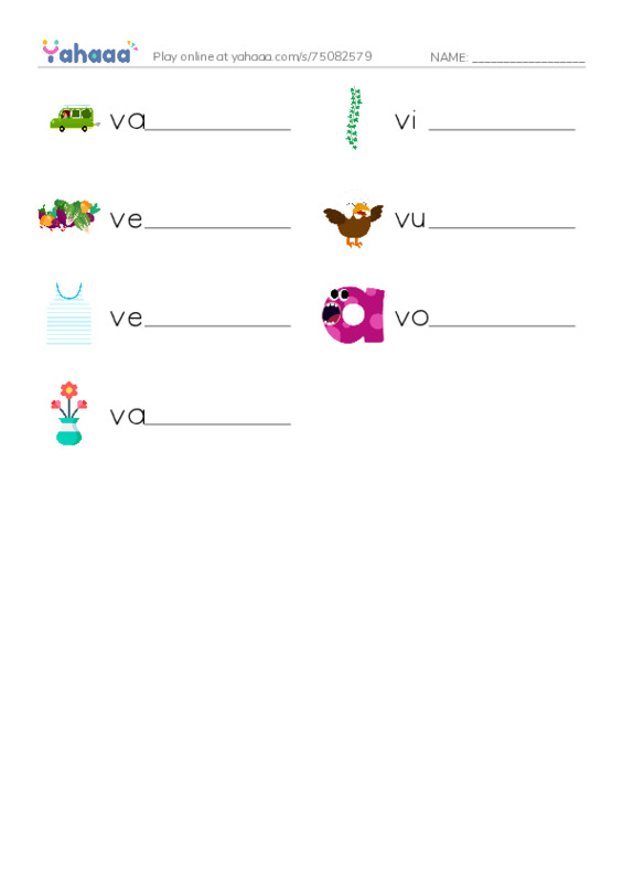 V words PDF worksheet writing row