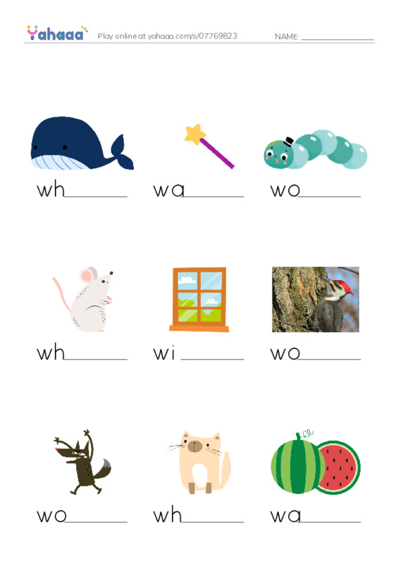 W words PDF worksheet to fill in words gaps